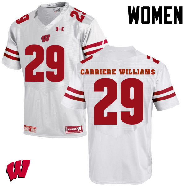 Wisconsin Badgers Women's #29 Dontye Carriere-Williams NCAA Under Armour Authentic White College Stitched Football Jersey IJ40S32ER